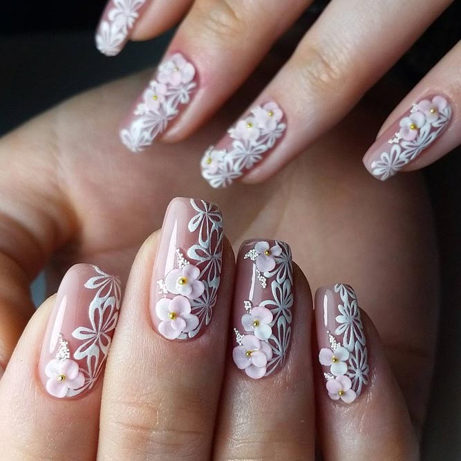 unhas com flores para noivas: